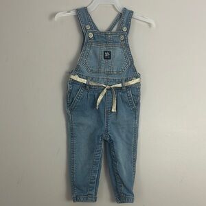 💚10 Baby B’Gosh Girls 12 Months Overalls Blue Denim Gold Belt